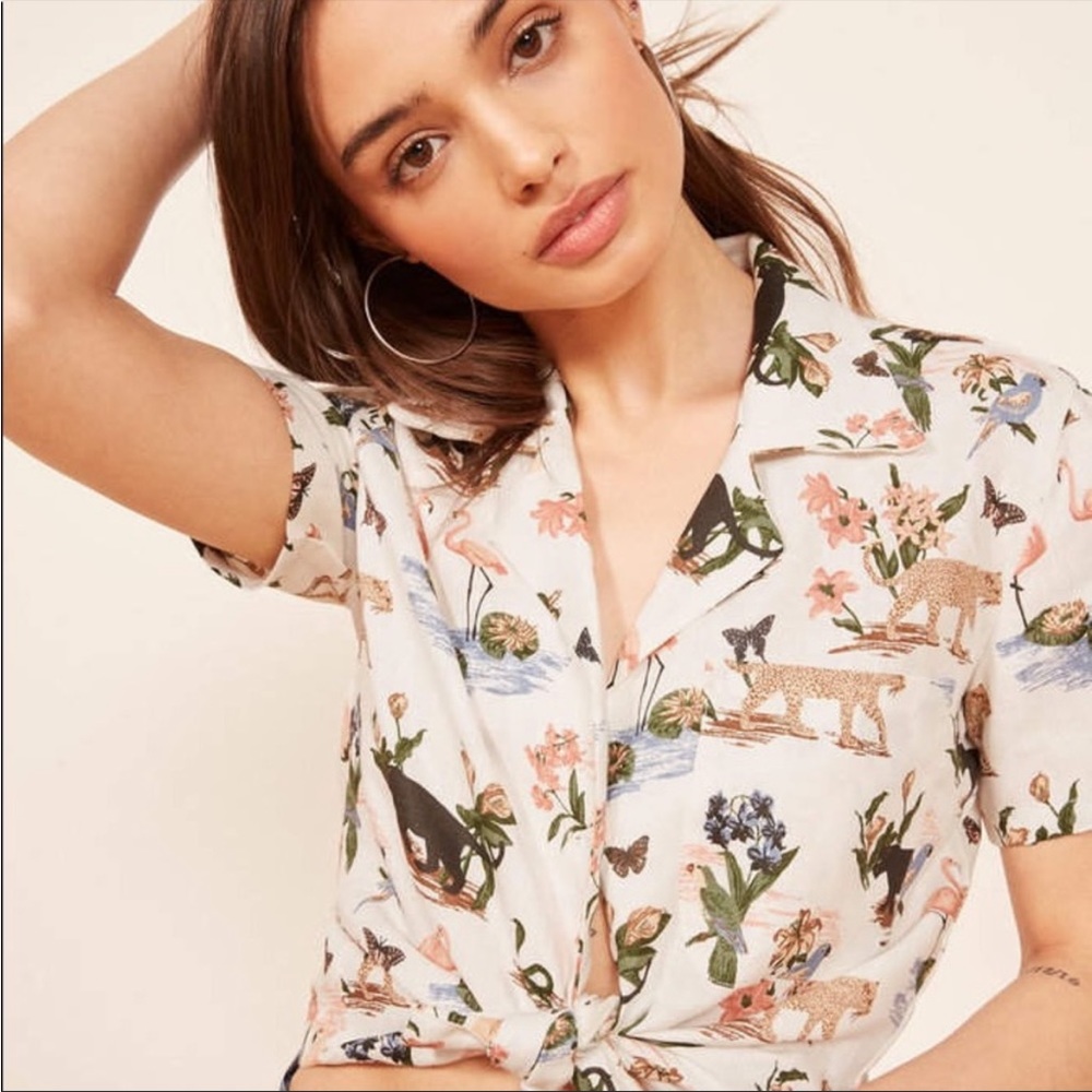 Reformation Animal Print Janeiro Holiday Shirt